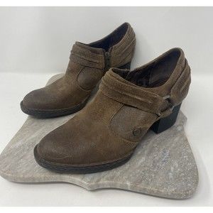 Born Womens Distressed Brown Leather Zip Heeled Booties Sz 7.5